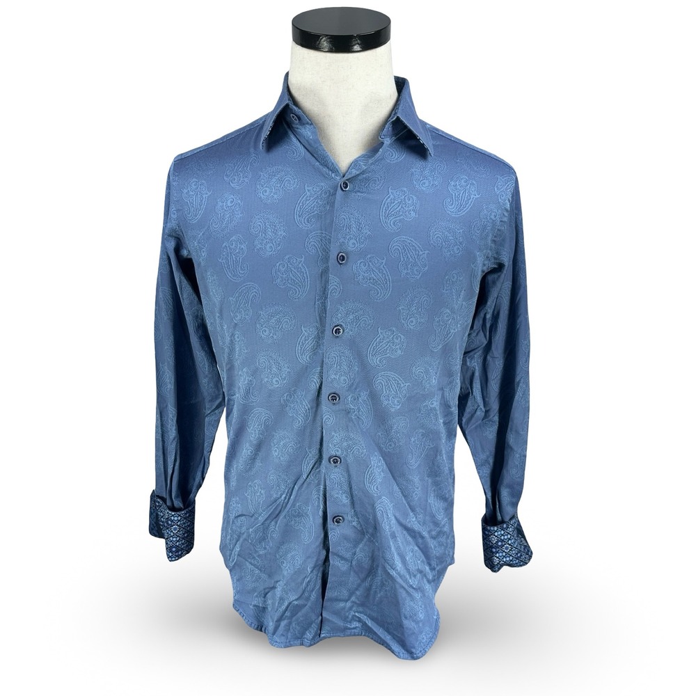 Robert Graham Mens XS Blue Paisley Jacquard Egyptian Cotton Flip Button Shirt